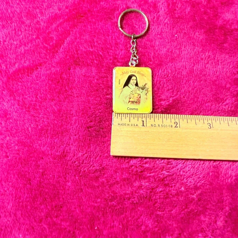 Vintage Saint Therese of Lisieux Religious Keychain May God Bless Catholic Cross